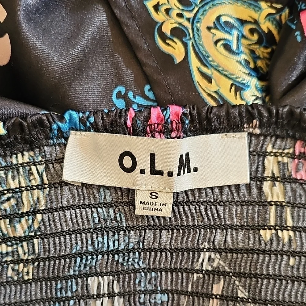 O.L.M Corset style Satin Black, Multicolor Crop Top Long Sleeve Size S - Picture 6 of 8